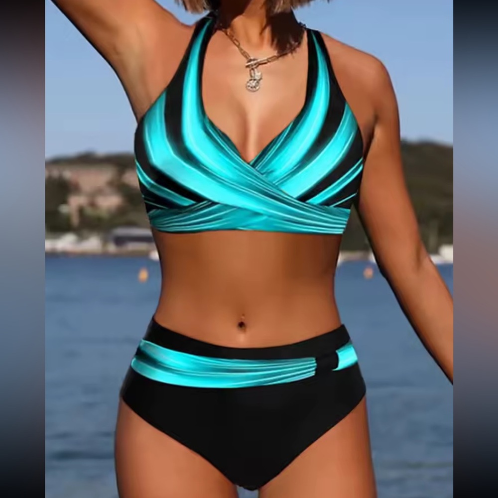 DURINM Women's Black 2-Piece Bikini Set Push-Up High Waist Swimsuit 3X-US10/12